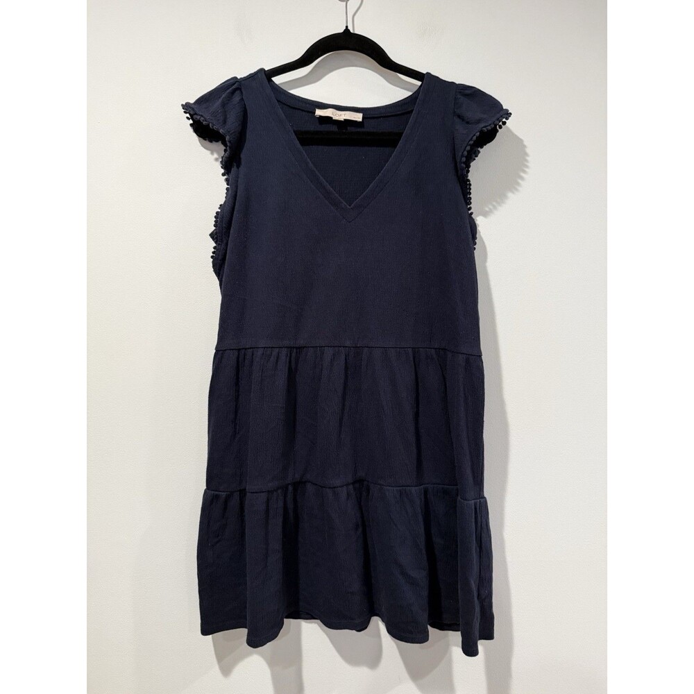 Loft Gauze Dress Womens Small Petite Navy Cotton Travel Vacation Coastal Cottage